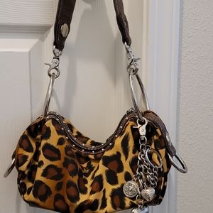 Kathy Van Zeeland Cheetah Print charm shoulder purse
